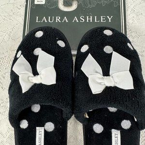 Laura Ashley, Flats, Black and White Polka dot, Slip-ons, Medium